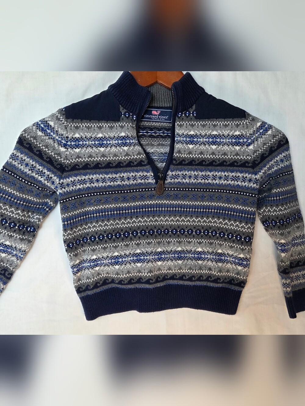 Vineyard Vines Boys Navy Royal Blue White Grey Sweater Sz 5 100% Cotton Comfy